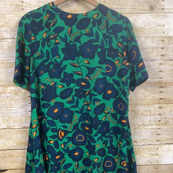 Vibrant mod 60s dress green and navy size large - Picture 5 of 10